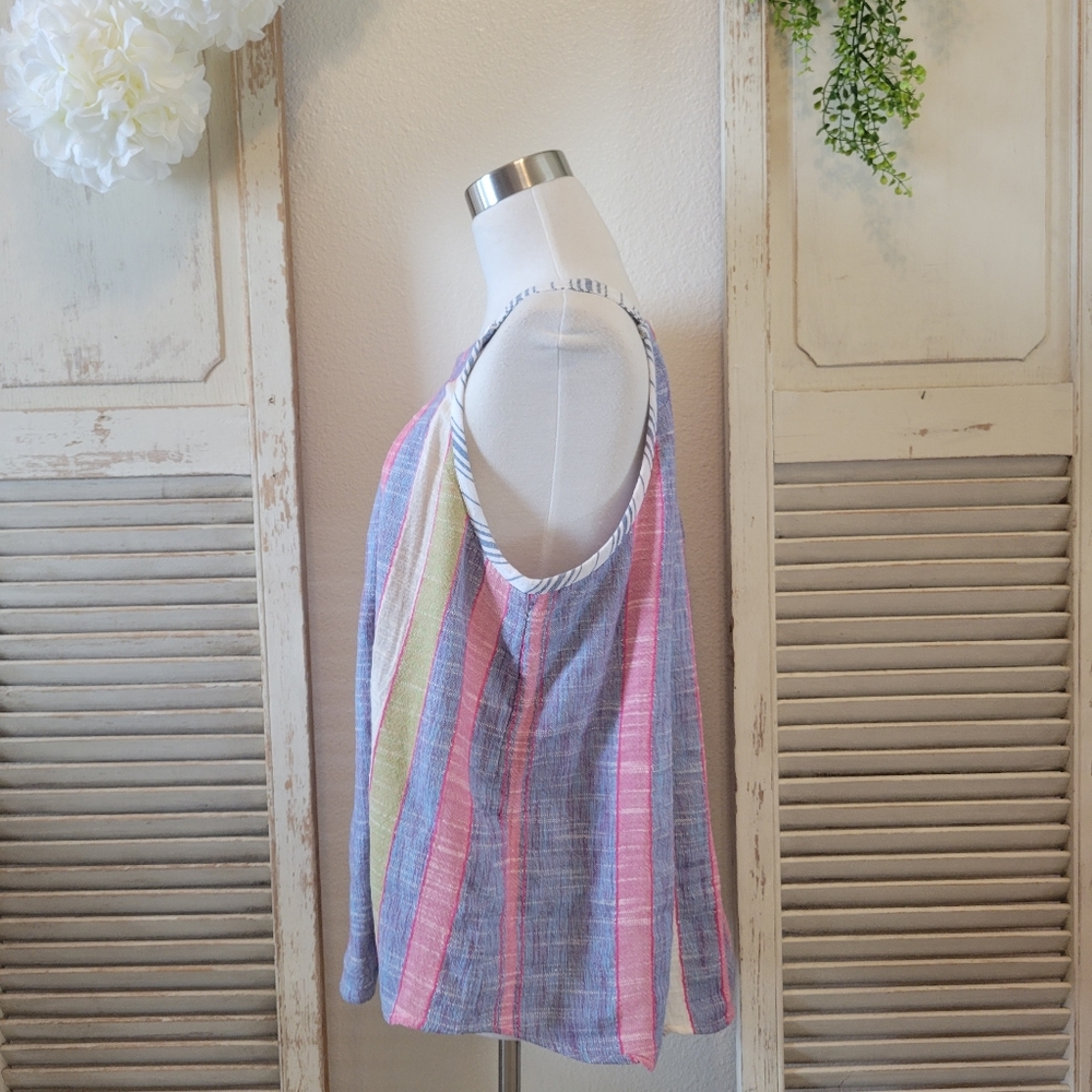Anthropologie Krisha sleeveless striped multicolor top women's size Large petite - Picture 4 of 12